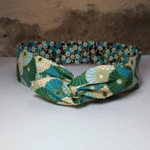 Hairband twist headband semi-rigid wire flowers turquoise black green gold