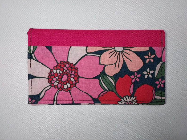 Porte chéquier fleurs rose et rouge fond gris anthracite image 3