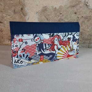 porte chéquier motifs japonais manga bleu marine rouge jaune