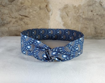 Japanese printed wire hairband navy blue sky ochre