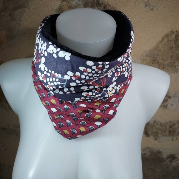 Snood tour de cou bicolore prune bordeaux