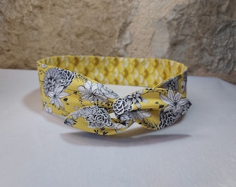 Yellow and black wire headband with flowers and Japanese motifs