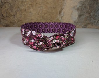 Bandeau cheveux headband fil de fer fleurs et motifs japonais violet rose marron