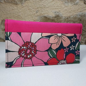 Porte chéquier fleurs rose et rouge fond gris anthracite image 1