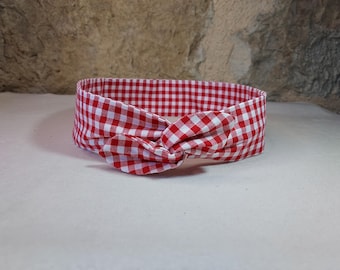 Twist hairband, semi-rigid wire, red gingham
