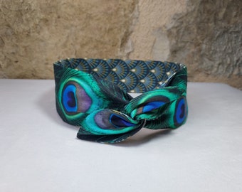 Hairband twist headband wire peacock feather and Japanese patterns