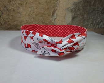 Bandeau cheveux twist headband fil de fer poissons origami et rouge à pois blanc