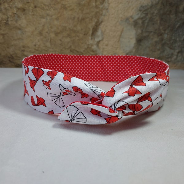 Bandeau cheveux twist headband fil de fer poissons origami et rouge à pois blanc