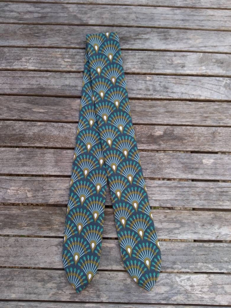 Bandeau cheveux twist semi rigide fil de fer pin up vintage headband motifs japonais bleu nuit turquoise et moutarde, paon image 3