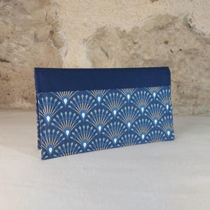porte chéquier éventails bleu clair et marine ocre