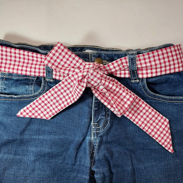 Ceinture en tissu à nouer vichy rouge et blanc