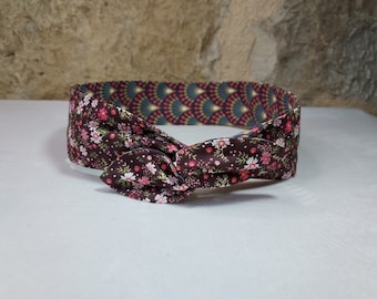 Bandeau cheveux twist headband fil de fer fleurs et motifs japonais violine rose marron