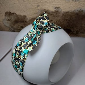 Bandeau cheveux twist headband fil de fer semi rigide fleurs turquoise noir vert doré image 3