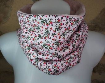 Snood tour de cou fleurs fond rose