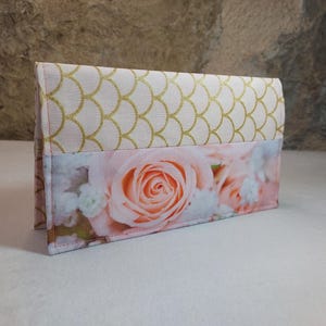 porte chéquier fleurs et motifs japonais rose doré