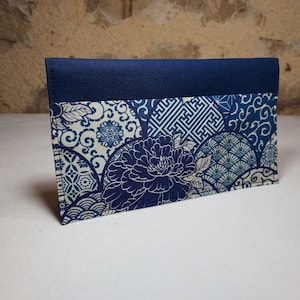 porte chéquier patchwork japonais bleu marine et blanc