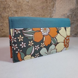 porte chéquier fleurs vintage vert jaune orange