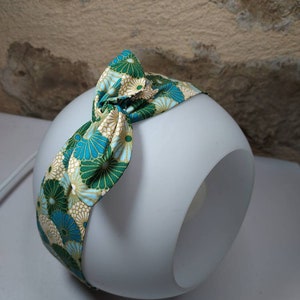 Bandeau cheveux twist headband fil de fer semi rigide fleurs turquoise noir vert doré image 2