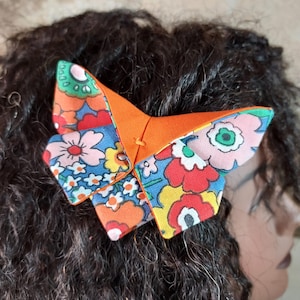 Butterfly barette origami flowers blue red yellow orange green pink