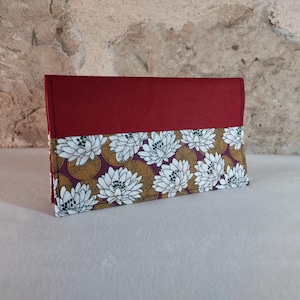porte chéquier fleurs de nénuphar bordeaux ocre