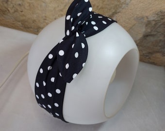 Bandeau cheveux twist headband fil de fer pin up noir à pois blanc