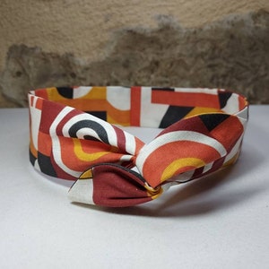 Hairband twist headband semi-rigid wire 70s patterns burgundy orange black white