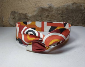 Hairband twist headband semi-rigid wire 70s patterns burgundy orange black white