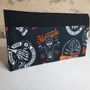Porte chéquier custom noir blanc orange bandana