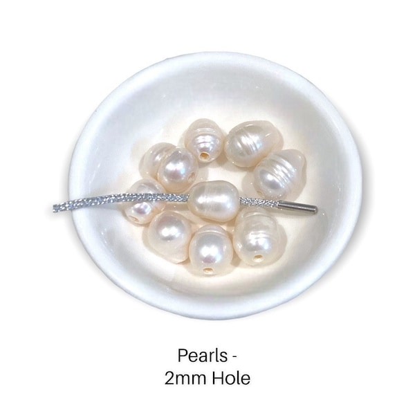 Forte Pearl Beads- Large Hole Pearls perfect for Lurex Cord, Freshwater White Baroque Pearl Beads 9-12 mm length 2.5mm Hole Jewelry Making