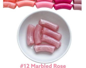 Marbled Rose Pink- 12mm Tube Acrylic Beads, Curved Tube Beads, Resin 11 mm x 35mm, Bamboo Bracelet Bangle ACRYLIC TUBE BEAD