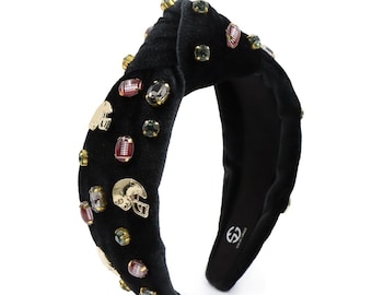 Black Velvet Football Headband: Jeweled Game Day Top Knot