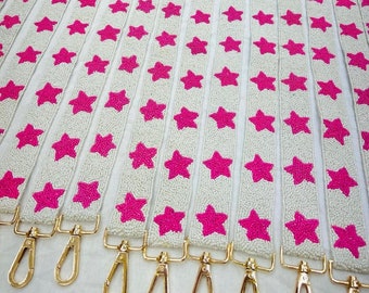 Pink Star - Country Concert Adjustable Beaded Strap |Perfect for Stadium Bags  Concert- Clear Bags  - Valentine’s Day STRAP or bag