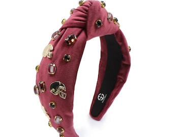 Burgundy Football Headband: Jeweled Game Day Top Knot