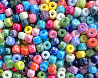 Ceramic Pony Beads- 20 Beads- Pearlescent Pony Beads, Czech Glass, Lurex Cord Bracelet ,Beaded Jewelry Making, Large Hole Bead, DIY