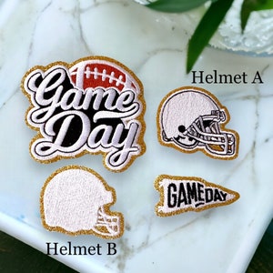 White Game Day Patch - Self Adhesive or Iron On- Chenille Football Patch- Flag , Helmet, Football DIY Football Patch for stadium bag