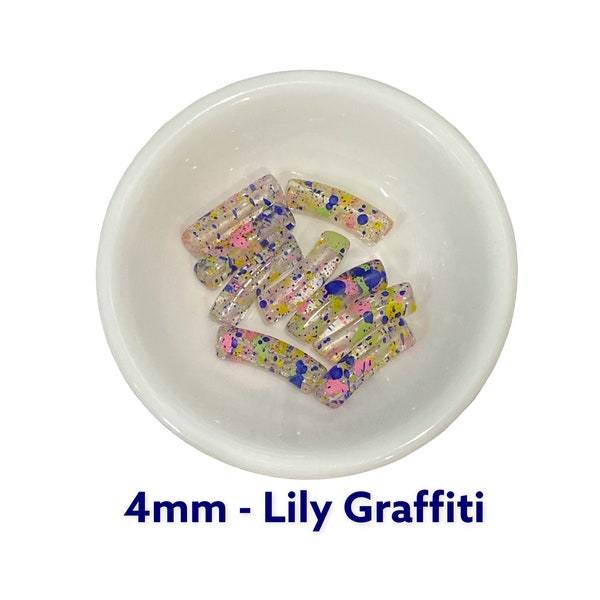 4mm-Lily Multicolor Graffiti Paint Splatter Beads -Lily Inspired  Acrylic Tube Beads, Curved Tube Bead, Lucite Bracelet