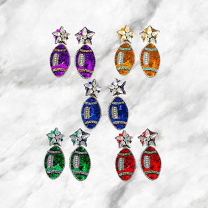 Football Beaded Earrings, College Game Day Earrings, Royal Blue and Gold, College Football Team Earrings GameDay Outfit Sequin, Tailgating