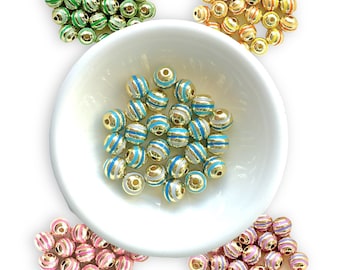 Hand-Painted Enamel Round Beads: Gold Plated Color Block Bauble (6mm or 8mm)