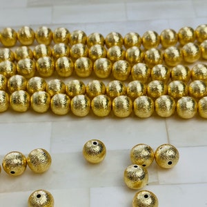 10mm - 14k Brushed Gold Round Bead - 10mm Gold Ball Spacer Accent Bead Sphere