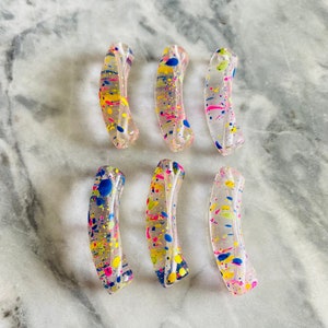 Multicolor Graffiti Paint Splatter Beads - 6mm (8mm) Rainbow Small Acrylic Tube Beads, Curved Tube Bead, Resin Lucite Bracelet Bangle