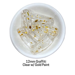 12mm Clear Graffiti- Fall Gold Graffiti Paint Splatter Beads - 10mm ( 12 mm) Acrylic Tube Beads, Curved Tube Bead, Resin Lucite Bracelet