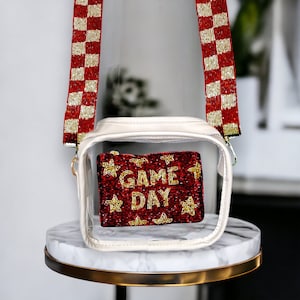 Garnet & Gold Bag Strap- Classic Checkered Adjustable Beaded Strap - Gifts for her  Stadium Bags -Clear Bags -Game Day Football-STRAP or bag