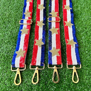 Game Day Taschenriemen: Rot Weiß Blau, verstellbare goldene Hardware