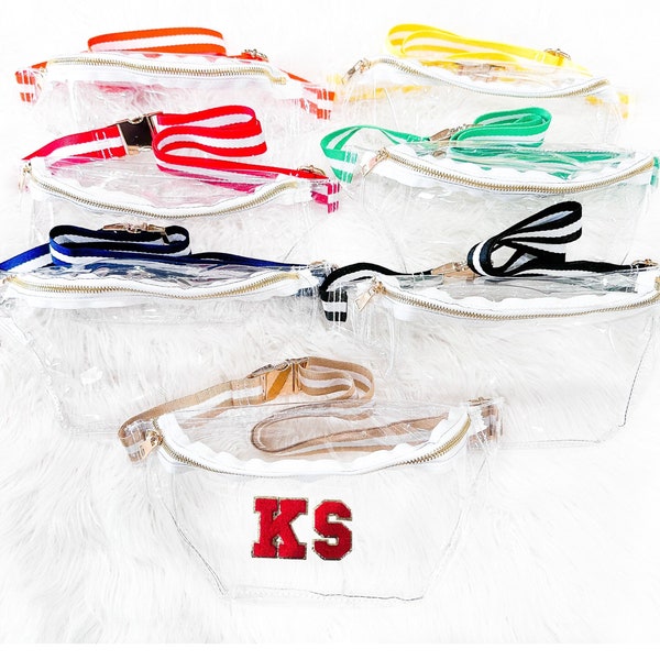 Clear Fanny Pack - Transparent Stadium Bag - Game Day Belt Bag - Concert Bag -Womens DIY Customizable With Glitter Varsity Letter Patches