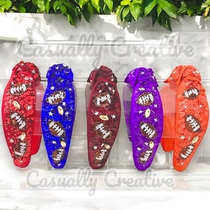 Game Day- Red Sequin Football Headbands -Game Day Headbands- Accessories Gameday Jeweled Knotted Headbands Women, College Football