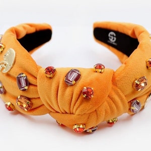Orange Football Headbands -Game Day Headbands- Accessories Gameday Jeweled Knotted Headbands Women,  College Football Girls Headbands