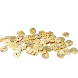 6mm Brushed Gold Disc Heishi Bead - 14K Gold Plated over Brass- Disc Spacer Accent Bead- Larger Center Hole