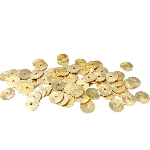 6mm Brushed Gold Disc Heishi Bead - 14K Gold Plated over Brass- Disc Spacer Accent Bead- Larger Center Hole