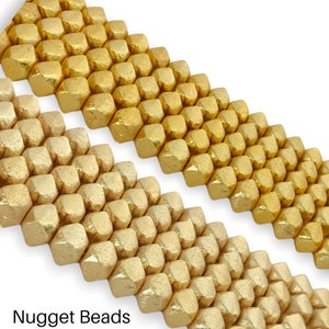 8mm Nugget Cube- Brushed Gold Nugget Bead - 8mm Gold Disc Spacer Accent Bead, Gold Plated Square Nugget Spacer Accent Bead