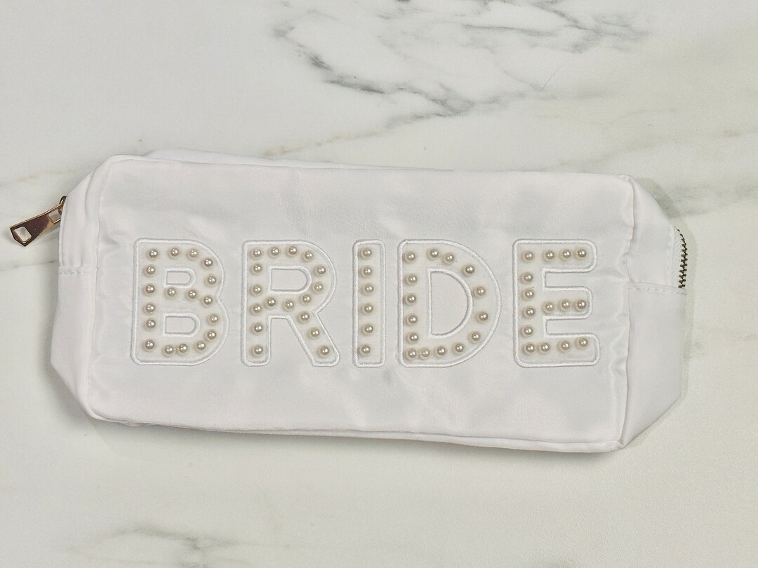 Bride Nylon Bag Pouch - Sewn on Pearl Varsity Letter Initial Patches ...